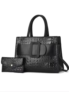 Women's Crocodile Pattern Handbag, Large Capacity Shoulder Crossbody Bag, Casual Luxury Travel Shopping Bag, Versatile Fashion Purse, Pu Tote Satchel