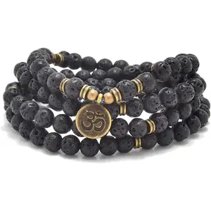 108  Stone  Beads Yoga  Meditation Bracelet Necklace with om Charm