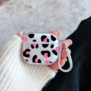 Pink - Black Spot Pattern TPU Soft Protective Case for Apple AirPods 4/3/2/1/Pro/Pro2 Transparent Earphone Cover with Keychain Attachment