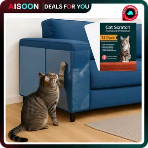 AISOON 12 Pack Anti Cat Scratch Furniture Protector, Couch Protector from Cat Claws - Heavy-Duty, Easy-to-Apply Scratching Deterrent and Shield for Sofa Corners, Walls, Doors- with 50 Twist Pins