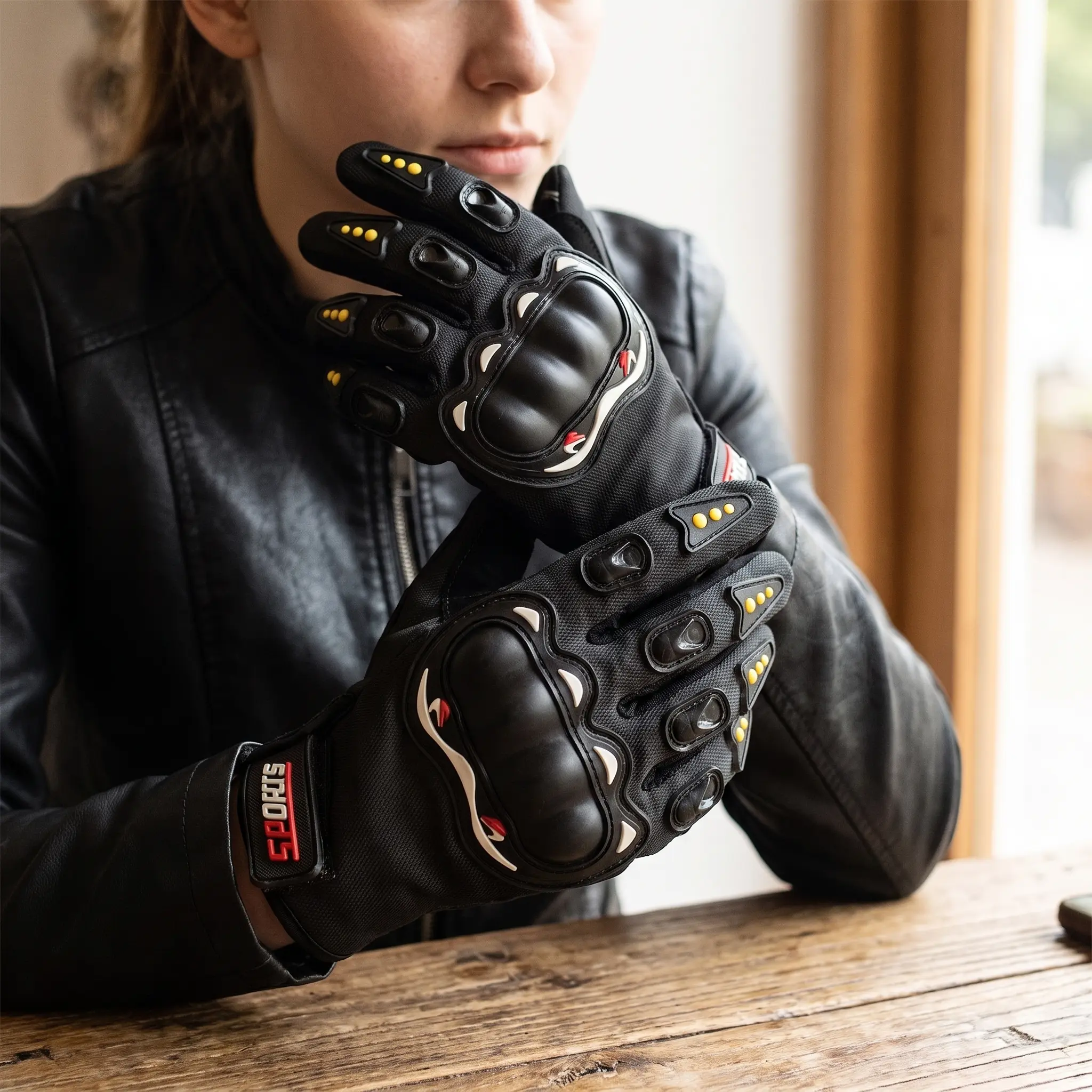 Men's Breathable Touchscreen Motorcycle Gloves - Anti-Slip Grip, Hard Knuckles Protection, Palm Pads - ATV/BMX/MTB Cycling, Road Racing Use, Red, Size L