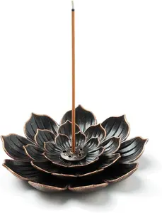 Brass Lotus Incense Burner – Stick Holder with Detachable Ash Catcher for Aromatherapy, Meditation & Home Decor