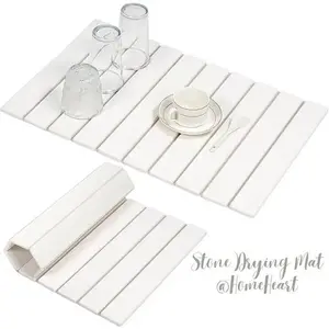 Large Stone Dish Drying Mat   for Kitchen Counter, Super Absorbent, Heat Resistant Dish Drying Mats, Eco-Friendly Diatomaceous Earth Stone Rack Tableware Mat ( White Marble) Coasters Stainless Steel Kitchenware