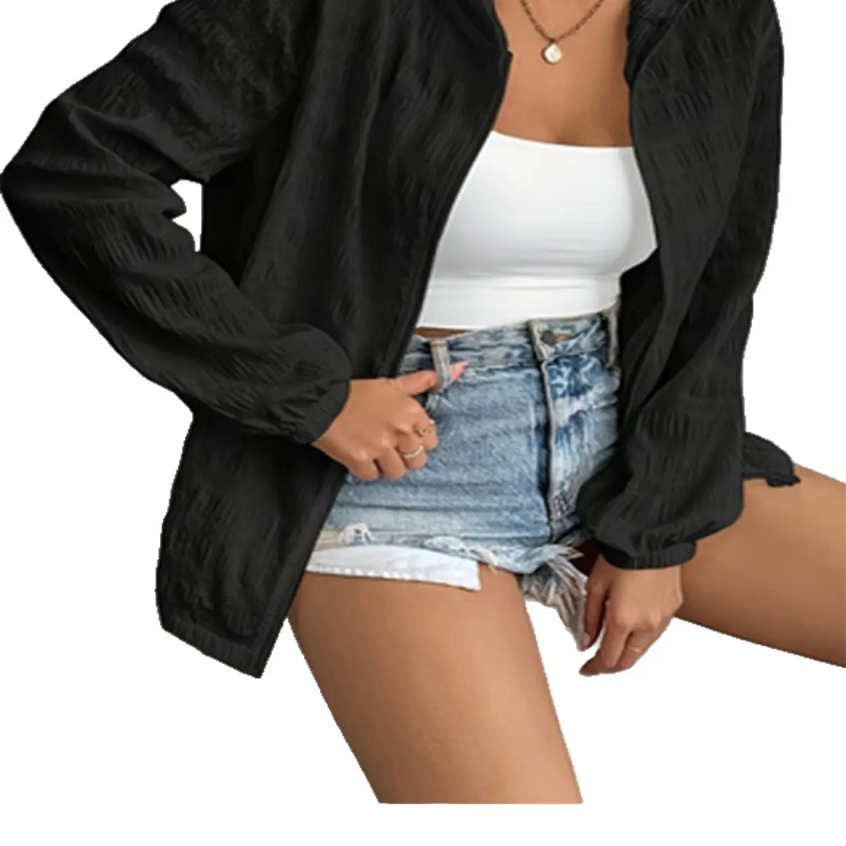Women's 2026 Summer Hooded Zip-Up Sun Protection Jacket - Breathable, Loose-Fit, Lightweight Minimalist Simple Lady Outerwear for Beach, Hiking, Shopping, Euro-American Style, Pairs with Jeans & Tops