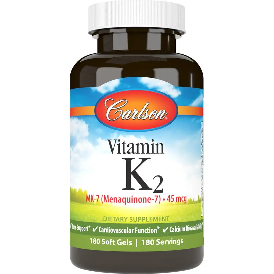 Carlson Labs Vitamin K2 MK-7 Menaquinone-7 45 mcg 180 Soft Gels Gluten-Free,