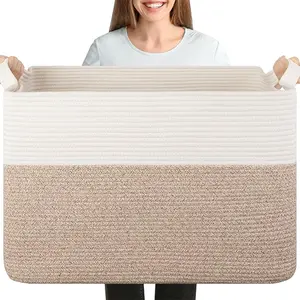 90L Blanket Basket, 24"x17"x14", Large Woven Baskets for Storage, Nursery Cotton Rope Basket with Handle, Living Room, Nursery, Bedroom,Toy Baskets Organizer Bins