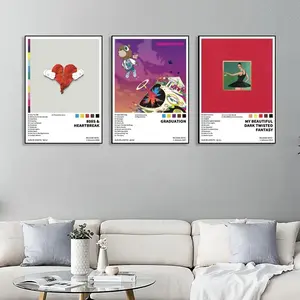 808s & Heartbreak/Graduation/My Beautiful Dark Twisted Fantasy music album cover unframed posters, Canvas Material, Artwork, Artistic, hip-hop R&B style, suitable for music lovers, retro style, perfect for home spaces, decoration, frameless