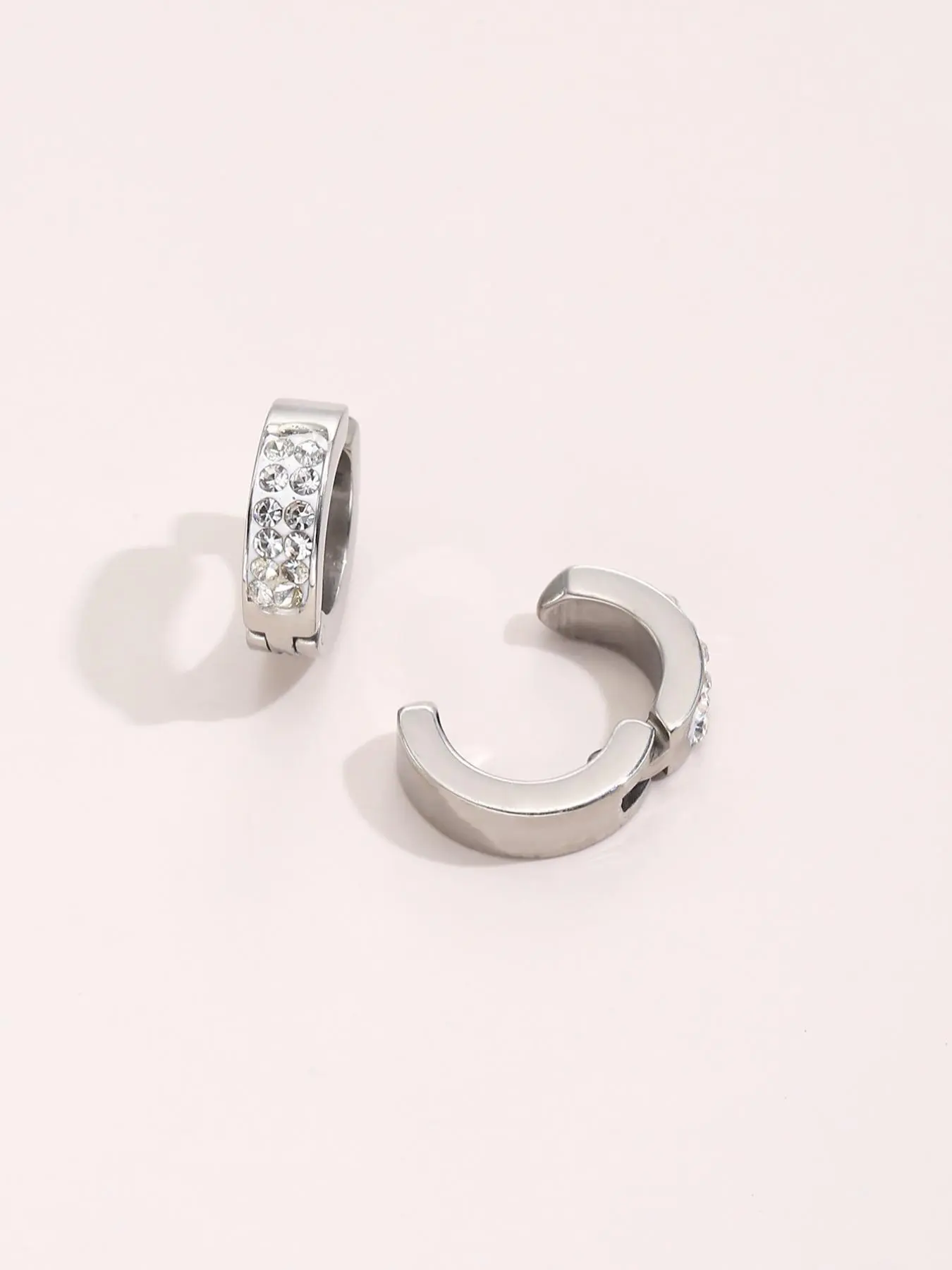 Men's Simple Style Rhinestone Decorated Hoop Earrings (1 Pair), Stainless Steel Hoops, Earrings, Fashion Jewelry for Party, Daily Clothing Decor, Non Piercing Earrings, Earrings For Decorative