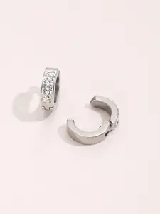 Men's Simple Style Rhinestone Decorated Hoop Earrings (1 Pair), Stainless Steel Hoops, Earrings, Fashion Jewelry for Party, Daily Clothing Decor, Non Piercing Earrings