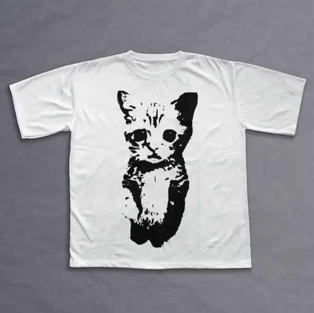 Cat Y2k T-Shirt, Unisex Vintage Graphic Tees Gothic Grunge Y2k Emo Scene Amity Affliction Style Clothes Men Women Streetwear