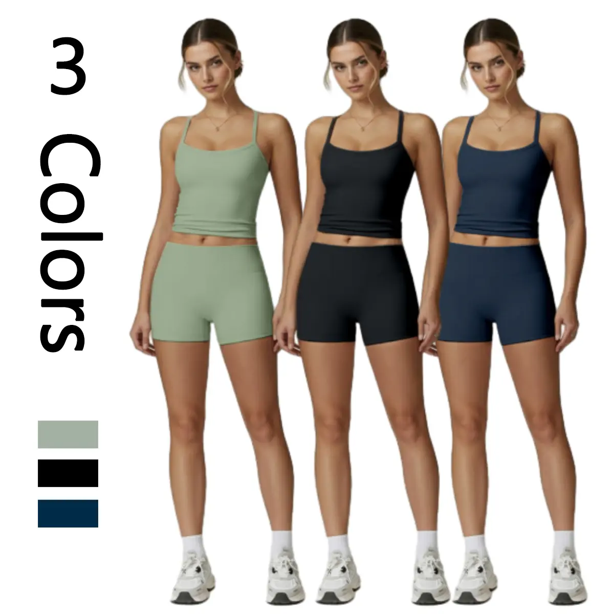 Women's 2pcs Fitness Set High-Waist Slim-Fit Shorts & Backless Halter Top Stretchy for Running Outdoor Activities Casual Sportswear Gym Clothing Fitted Design Breathable Activewear