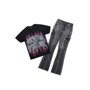 Trinia Black Tee & Keshia Dark Grey Jean Set