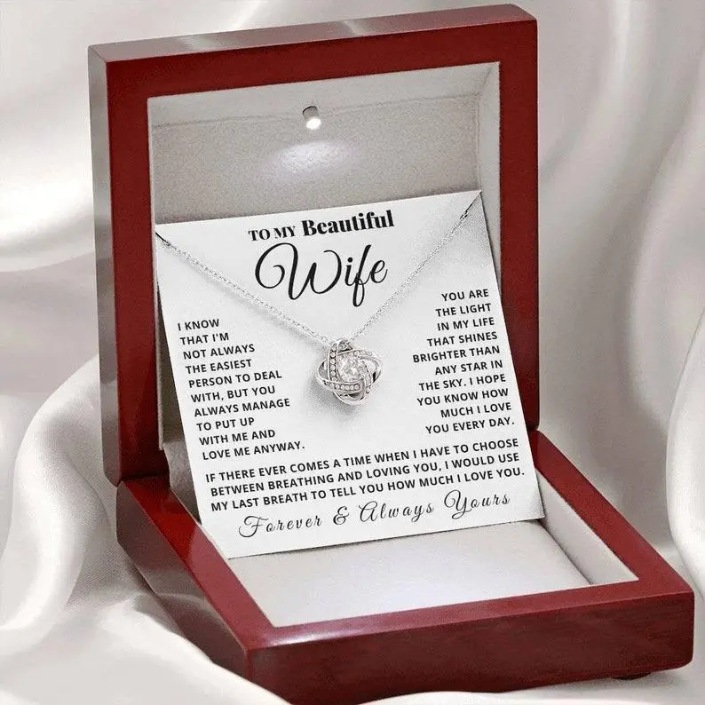 My Wife - Always & Forever - Love Knot Necklace | Anniversary Gift from Husband, Sentimental Birthday Present for Her, Beautiful Unique Custom Jewelry, Perfect for Celebrating Special Moments, Romantic Keepsake, Elegant Design for Special Occasions 1