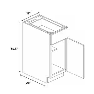 Slim Shaker White - 12 Inch Single Door Base Cabinet - 12" Width x 34.5" Height x 24" Depth