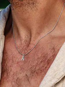 Men's Initial Letter Necklace, Simple Classic Silver Color Stainless Steel Round Snake Chain, Casual Style, All Seasons