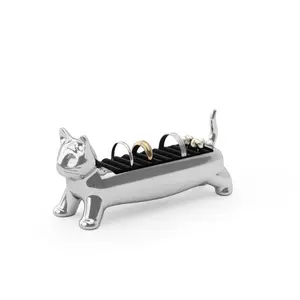 Umbra Ali Cat Ring Holder Velvet-Lined Storage Chrome Brass Finish Holds 10 Rings Metal Boxes Jewelry Organizer