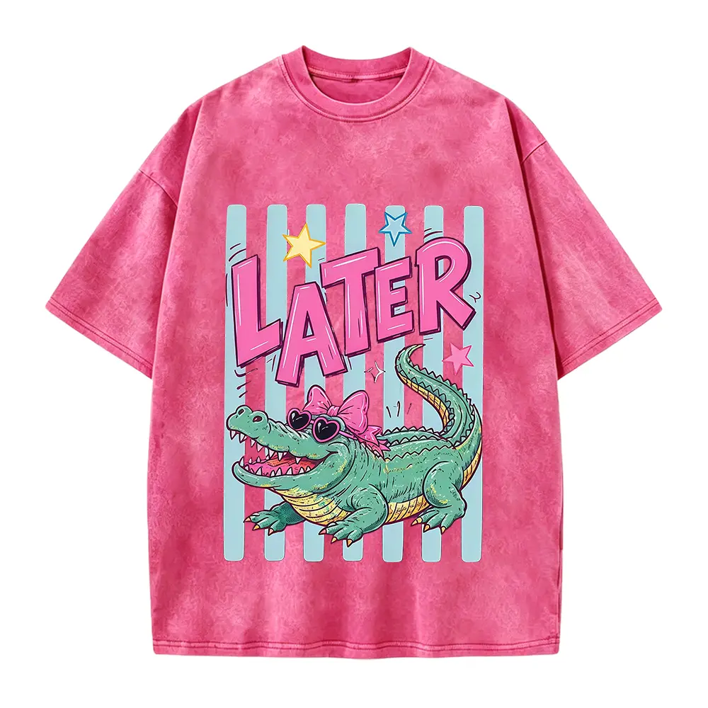 Fun Crocodile T-shirt, Striped Summer Animal T-shirt, Trendy Summer Pattern T-shirt, Cute Beach T-shirt