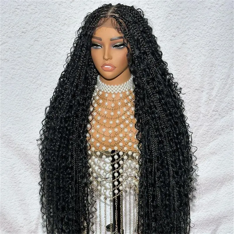 [Fall & Winter Pick] Wiggins 36 Inch Box Braided Wigs Pre Cut 13x4 Lace Front Wig Synthetic Long Braided Wig Synthetic Braided Wigs With Boho Curly Ends #Sohochic