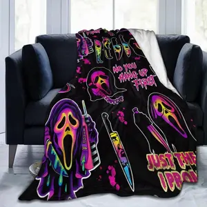 Soft Funny Throw Blanket Ghostface Blanket No You Hang Up Character Gift Serial Killers Spooky Season Couch Bed Sofa Lightweight Warm Cozy Flannel Fleece Bed Microfiber Furry