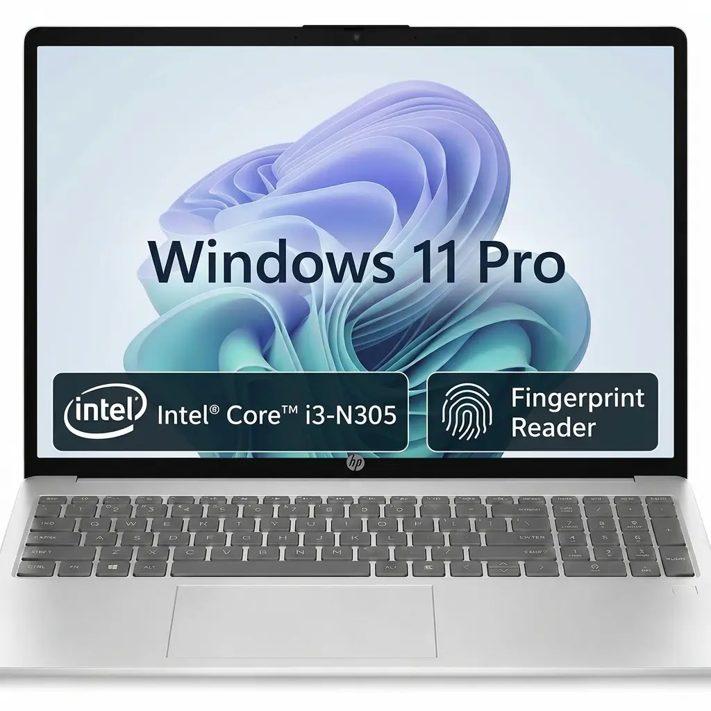 HP 15.6" FHD IPS Micro-Edge Anti-Glare High-Resolution Display Laptop - Intel i3-N305, 8GB RAM, 256GB SSD, Fingerprint Reader, WIN 11 Pro, Silver, FR ID, 2-in-1, Micro SD Compatible, for Students, 2-in-1 Laptops, High-Resolution Display Laptops