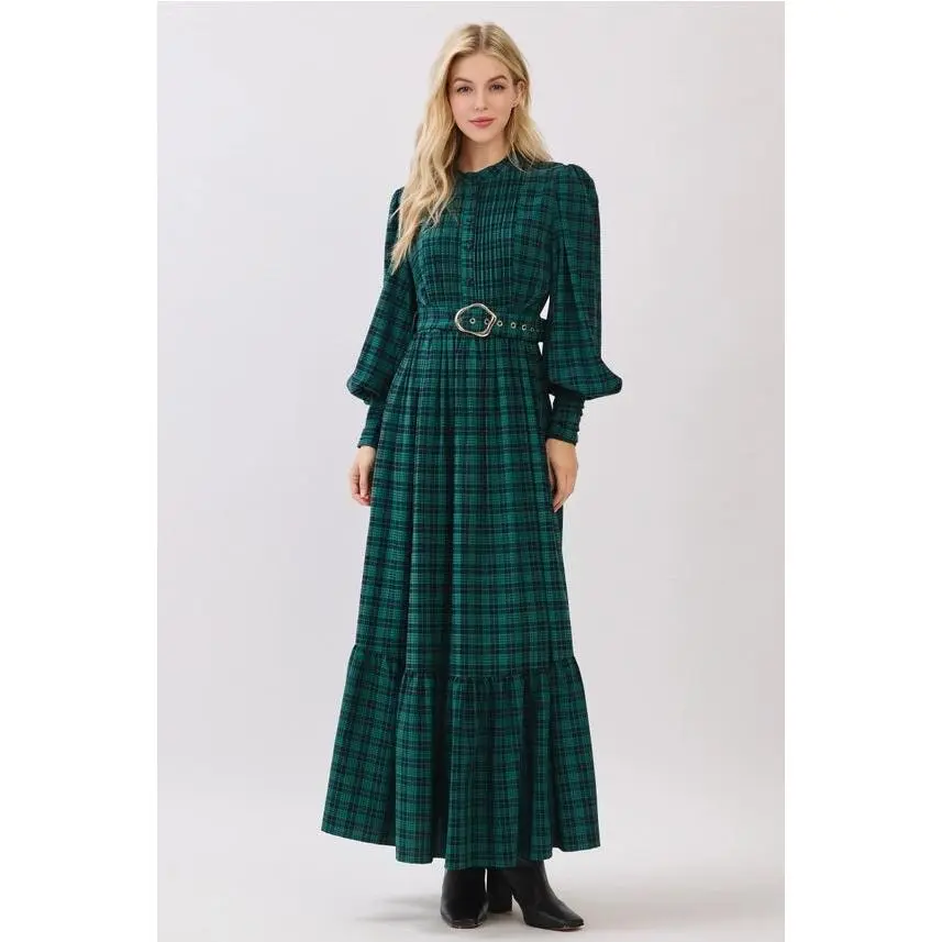 Green Plaid Button Down Maxi Dress - TikTok Shop