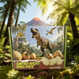 Dinosaur Egg Fossil Gift Box Set with Card Tools, Children Archaeology Dig Toy Blind Box, Handmade Educational Puzzle