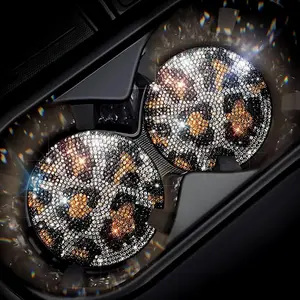 Bling  Accessories Water Coaster for Women,Leopard Print Rhinestone  Coasters, Drink Coasters 2.75in(2 pcs)