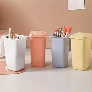 1pc Desktop Small Trash Can Small With Lid Desk Paper Basket Household Storage Bucket Home Trash Can