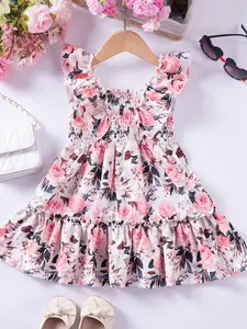1pcGirls' Sweet Floral Dress, Sleeveless Print Princess Dress, Cute Ruffle Summer, Casual Wear, Floral Pattern Dress, Flower Dress, Floral Printed Dress, Ditsy Floral Dress, Summer Cute Dresses