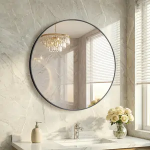 Metal-Framed Glass Round Mirror - Full-View, Decorative, High-Resolution Wall-Mounted Home Decor for Bathroom, Living Room, Full-View Wall-Mounted Mirrors