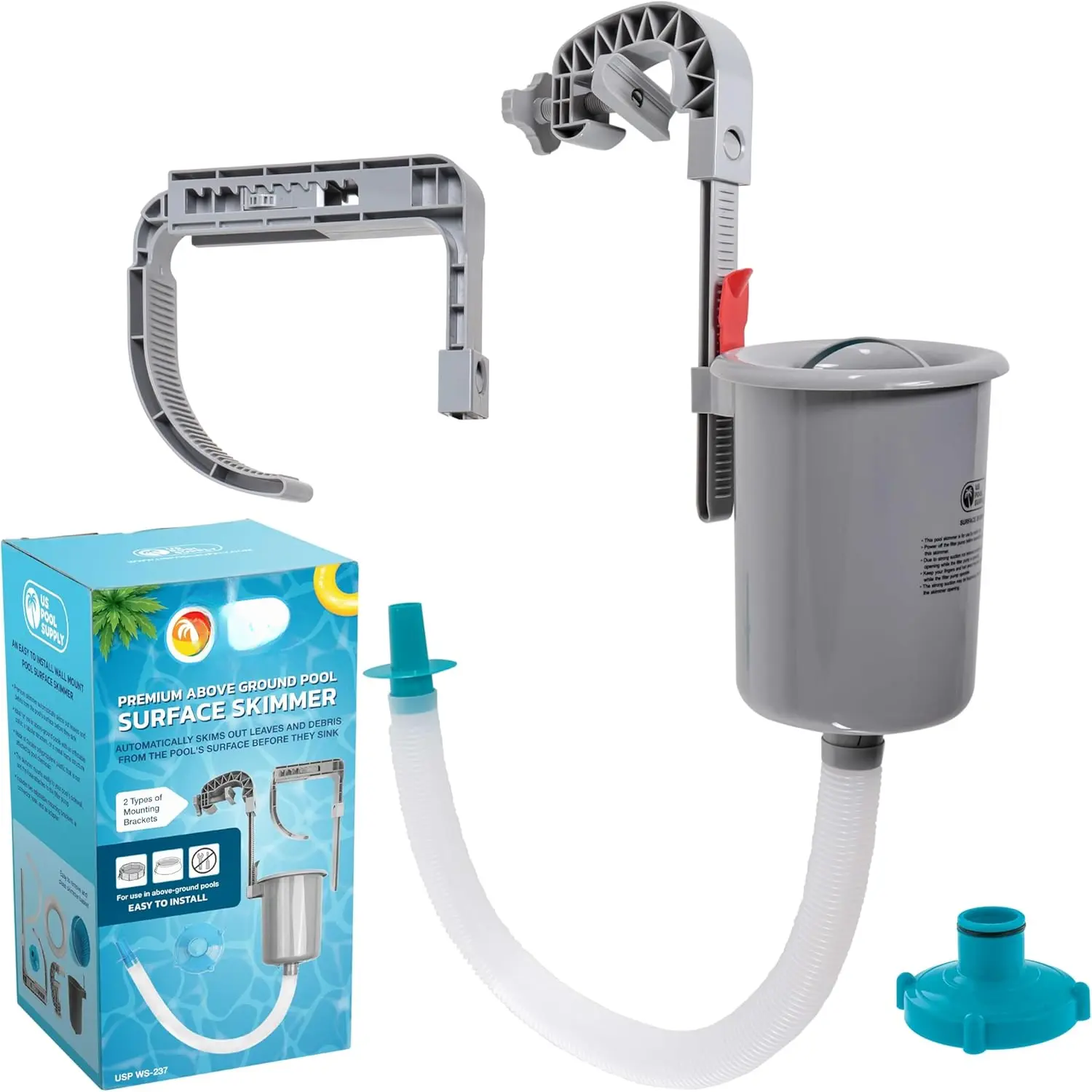 Skimmer - Above Ground  Skimmer, Floating Surface Skimmer, Accessories - Clean Debris Basket, Wall Mount, Attaches to Inflatable Collars, Tubular and Metal Frames