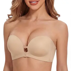LUCKMEEY Womens Strapless Front Closure Bra Push Up Padded Add Cup Non Slip Wireless Supportive  Seamless Comfortable Tube Jelly Bra A B C Cup#SummerVibe