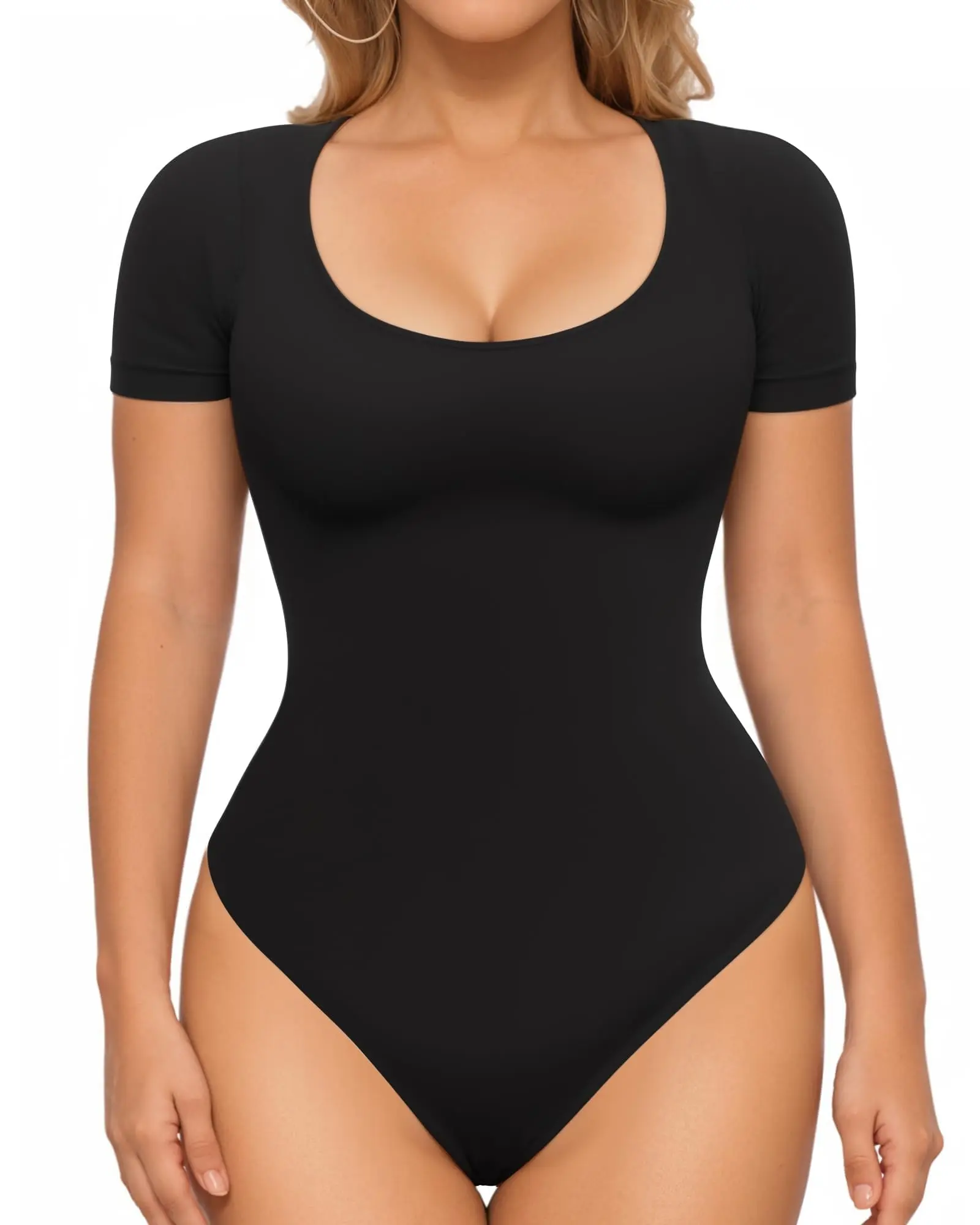 Women's Short Sleeve Seamless Shapewear Bodysuit, Tummy Control, Hip Lifting, Simple Body-Shaping T-Shirt Bodysuit for Daily Outings, Shopping, and Dates shapewear  bodysuit  for  women Womenswear Tops Compression