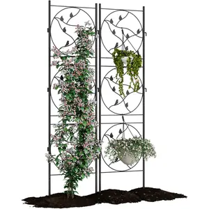 2pcs/4 Pack Garden Trellis, 71.65in x 20.47in Heavy Duty Rustproof Metal Trellis with Black Coating, Outdoor Plant Support for Roses, Vegetables, Vines & Flowers, Patio