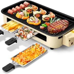 SUSTEAS 1500W Smokeless Indoor Electric Grill - Non-Stick Surface, 3 Mini Raclette Pans Included, Dishwasher-Safe for Easy Cleaning, Ideal for Smokeless Portable Barbecues