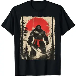 100% cotton Bigfoot Samurai Japanese Sword Sasquatch T-Shirt