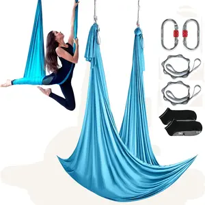 Aerial Yoga Hammock and Swing Kit - 5.5 Yards, 100gsm Nylon Fabric, Complete Rigging Hardware, Easy Setup Guide, Antigravity Flying for All Levels Fitness and Bodyweight Training, Blue