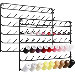 Thread Holder Wall 2 Pack 54 Spools Thread Rack Wall Mount Embroidery Spool Thread Organizer Metal Sewing Thread Organizer with  Tools for Quilting