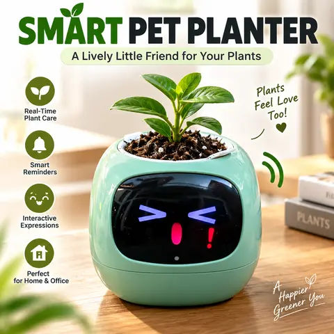 【FaddishDeal】Smart Pet Planter - 4.49" x 3.94", 9.52 oz, Interactive Digital Flower Pot with LED Display, Water Monitor, Guided Care, Cute Virtual Companion, Indoor Use Garden Pot for Family, Desktop Gifts, Home & Office
