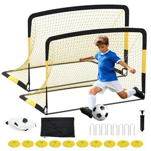 2 Pack 6x4 FT Soccer Goals for Backyard, Portable Pop Up Soccer Net with Soccer Ball, Cones, Ground Stakes, Soccer Practice Equipment for  Indoor Outdoor Practice, Backyard, Training, Competitive Play
