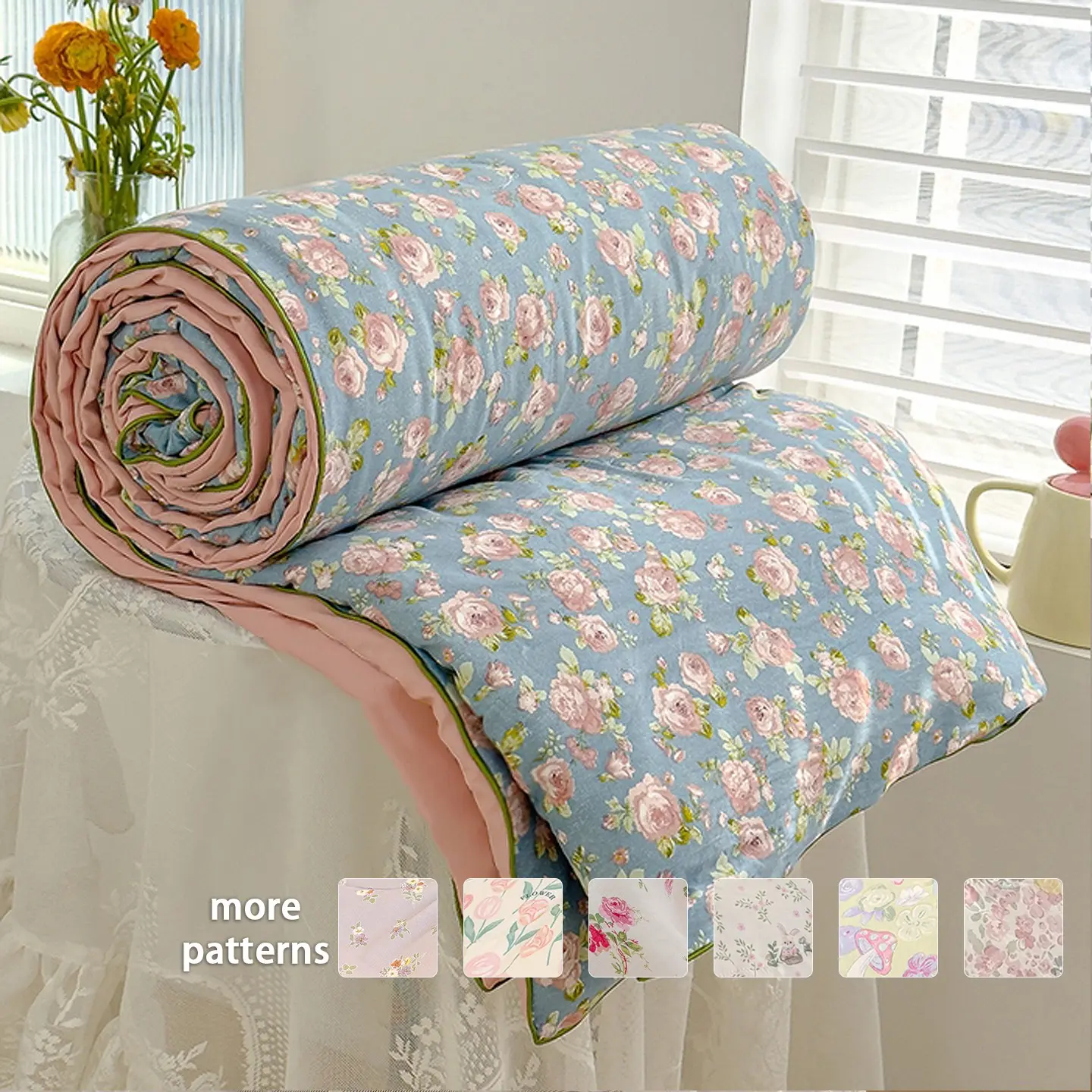 Boho Floral Print Summer Quilt, 1 Count Soft & Skin-friendly Air Conditioned Quilt, Thin Blanket for Home Bedroom Living Room Dormitory, Breathable Summer Quilt