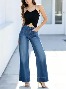 European and American fashion retro versatile women's spring and summer new Dark-Wash Jeans  highwaisted straight leg pants