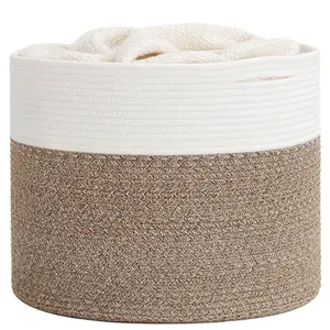 15.8 x 15.8 x 13.8 Inches Blanket Basket - Cotton Rope Baskets for Blankets & Toys, Nursery & Living Room Decor (Soft Material Design)