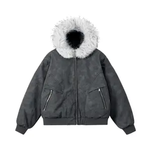 Men's thick warm hooded jacket, casual zip-up coat, windproof fur collar, 100% polyester fiber, loose fit suitable for daily and outdoor wear Menswear Zipper