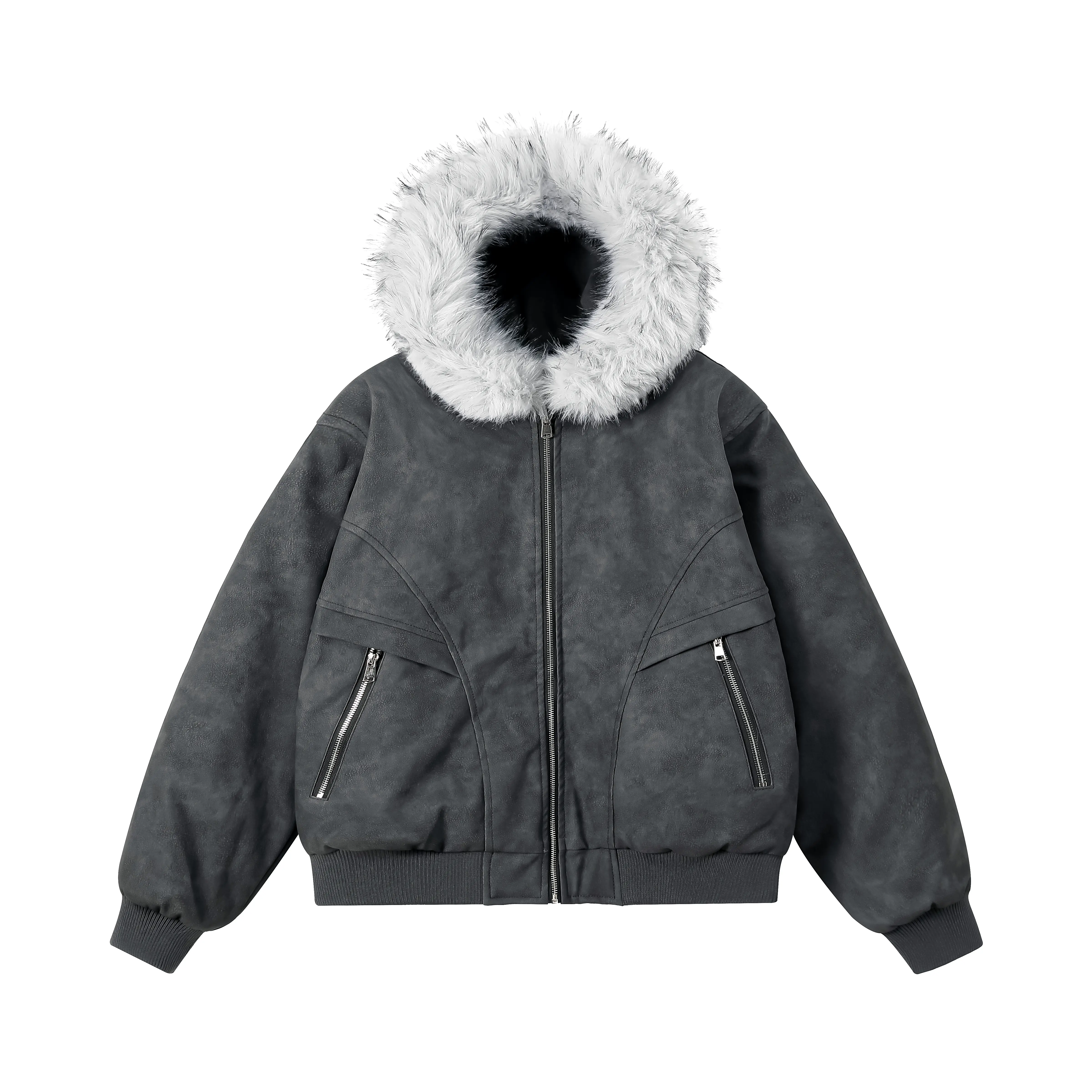 Men's Plain Stylish Thick Warm Hooded Long Sleeve Zip-Up Jacket - Windproof Fur Collar, 100% Polyester, Loose Fit, Daily & Outdoor Wear with Easy Style