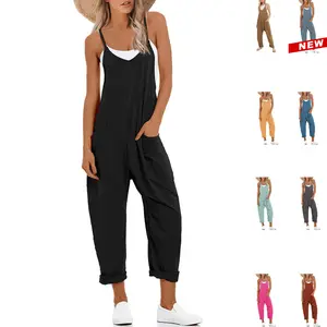 Tanming Women's Causal Jumpsuits Harem Overalls V Neck Sleeveless Stretchy Adjustable Strap Romper with Pockets Womenswear Casual FallFreshness