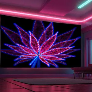 Leaf Shaped Fluorescent Tapestry, Halloween Decor Wall Hanging UV/Black Light Tapestry with Installing Accessories, Wall Hanging Decor for Home Living Room Bedroom Dorm
