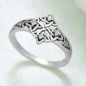 Zircon Celtic Knot Trinity Protection Ring Jewelry for Men and Women Daily Wear Gift