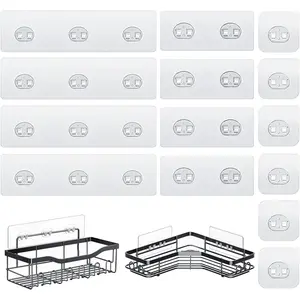 14 Pack Shower Caddy Adhesive Replacement, Strong Adhesive Hooks, Waterproof Shower Adhesive Strips, No Drilling, for Bathroom Storage Shelves and Kitchen