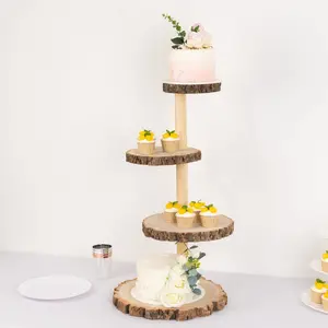 4-Tier Wooden Cupcake Tower Stand Rustic Natural Wood Slice Design - Farmhouse Style Dessert Display 29"